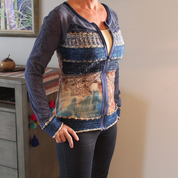 Mixed Fabric Sweater with front zip - Picture 8 of 13